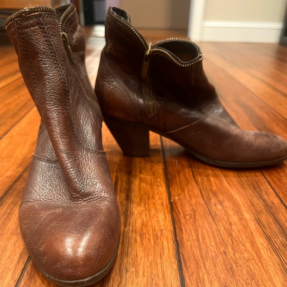 Sam Edelman Deep Brown Zip Up Leather Booties